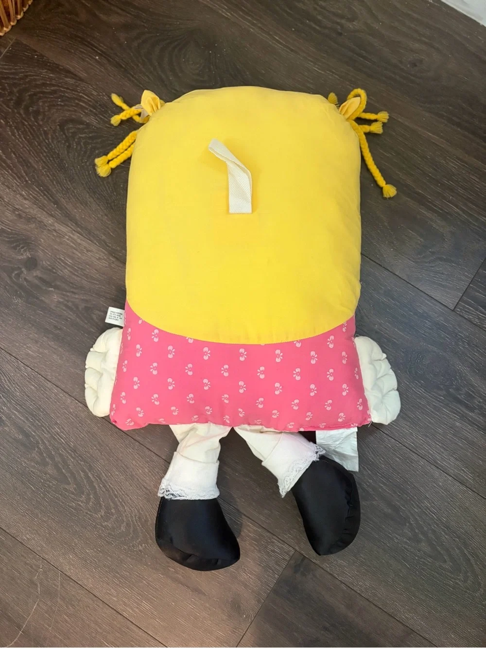 1985 Pillow People Stuffed Toy 24” Blue Eyed Blond Girl Pigtails Ribbons Lace